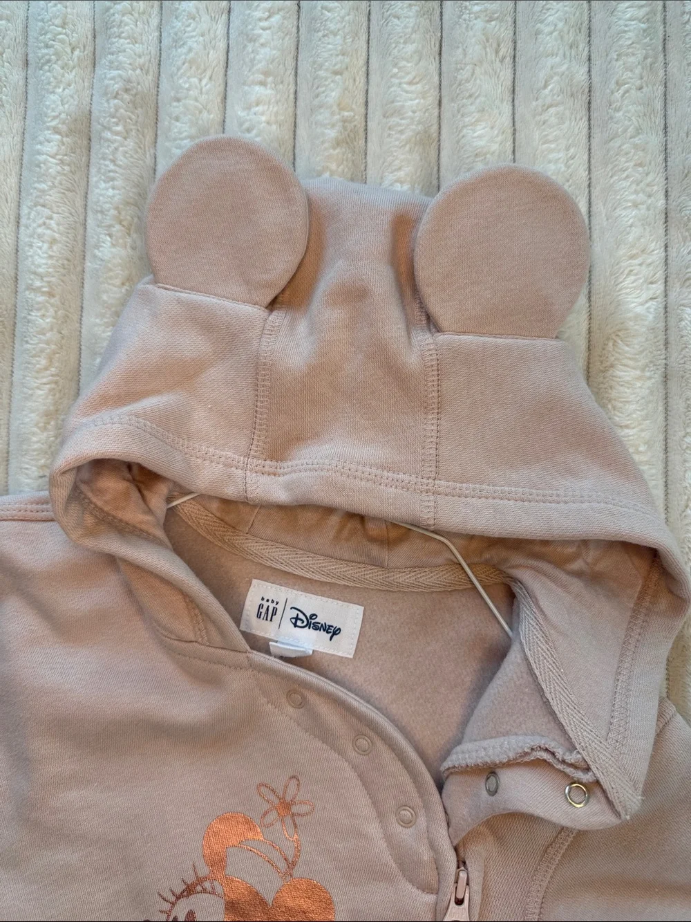 GAP Light Pink Hooded Baby One-Piece Romper with Mouse Ears
